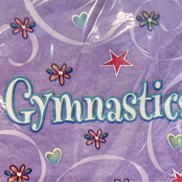 Vintage Y2K Purple Gymnastics Birthday Party Napkins Girl Flower Star Heart 2000 - Picture 2 of 7